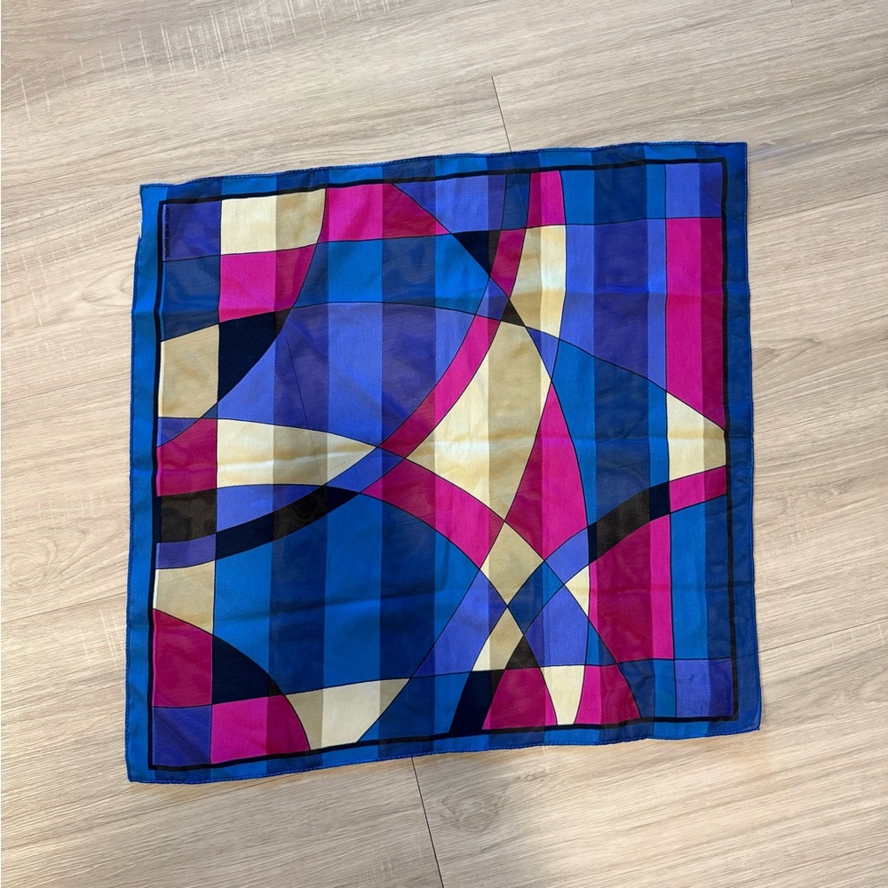 Jones New York Bold Blue Multi Geometric Silk Scarf